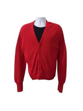 Lord Jeff Mens Cardigan Size Large Red Vtg Grandpa Core Sweater DuPont Orlon